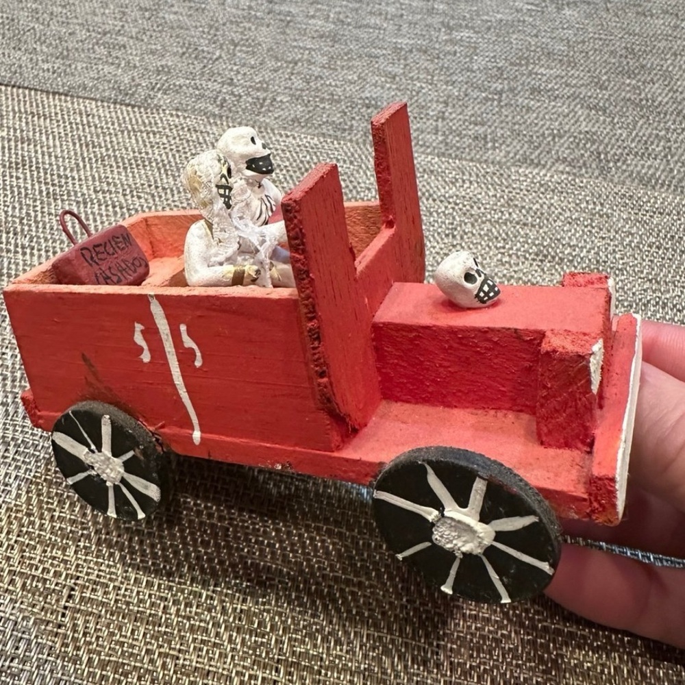 Day of the Dead Bride and Groom in Red Car Dia de Los Muertos